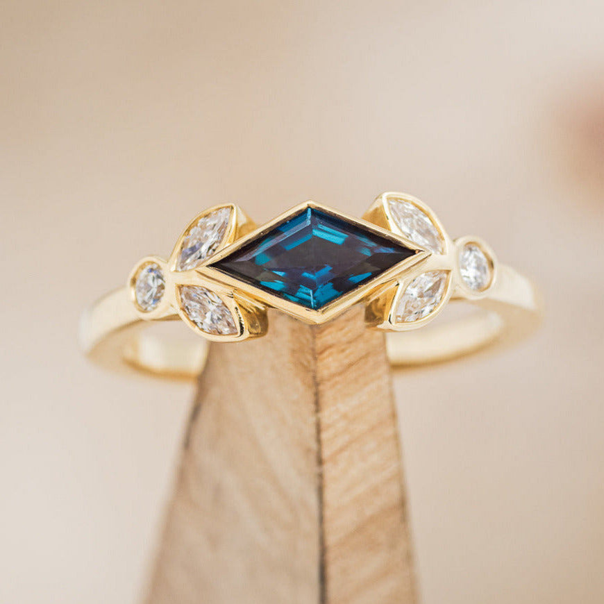 "ROWEN" - LOZENGE CUT LAB-GROWN ALEXANDRITE ENGAGEMENT RING WITH DIAMOND ACCENTS-6