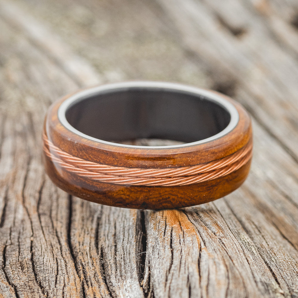 "REMMY" - IRONWOOD & TWISTED COPPER WIRE WEDDING RING-3