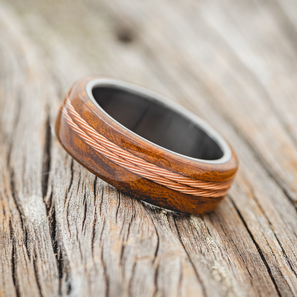 "REMMY" - IRONWOOD & TWISTED COPPER WIRE WEDDING RING-2