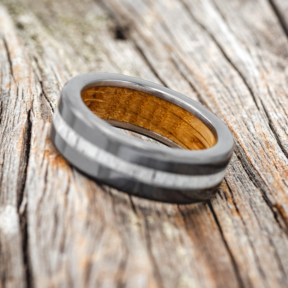 "NIRVANA" - ANTLER WEDDING BAND FEATURING A WHISKEY BARREL LINING - READY TO SHIP-4