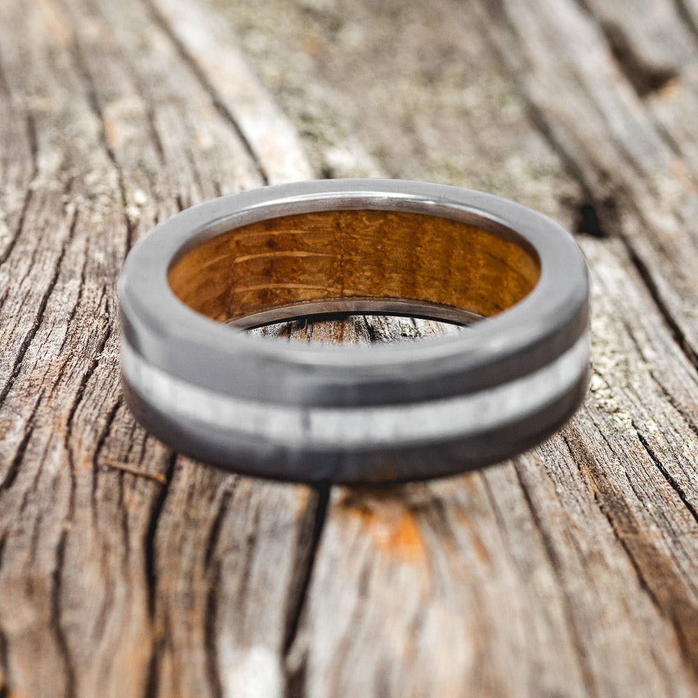 "NIRVANA" - ANTLER WEDDING BAND FEATURING A WHISKEY BARREL LINING - READY TO SHIP-6