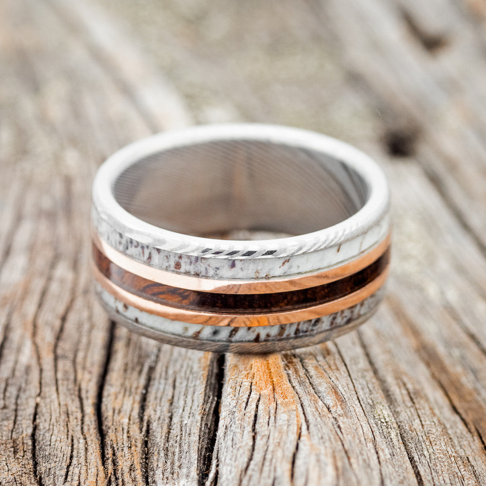 "RIO" - ANTLER, IRONWOOD & 14K GOLD INLAYS WEDDING RING-3