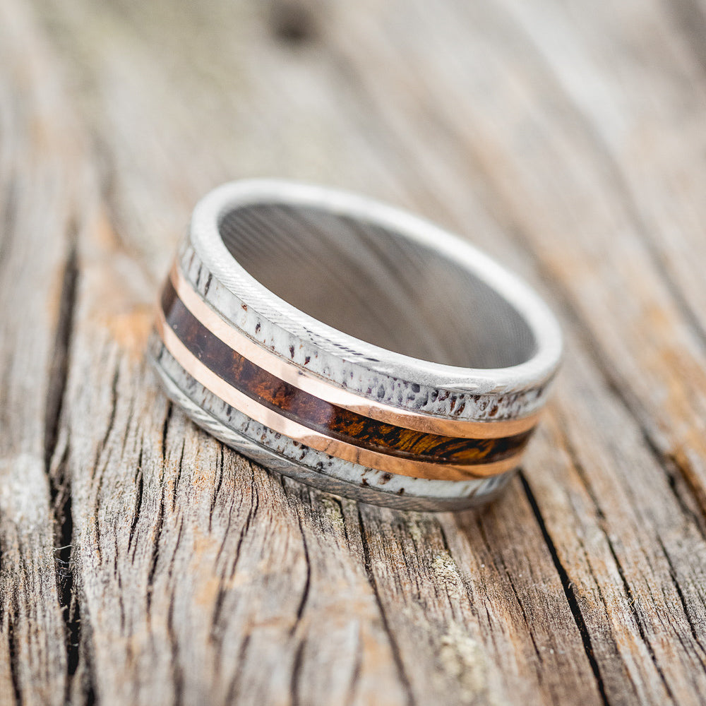 "RIO" - ANTLER, IRONWOOD & 14K GOLD INLAYS WEDDING RING-2