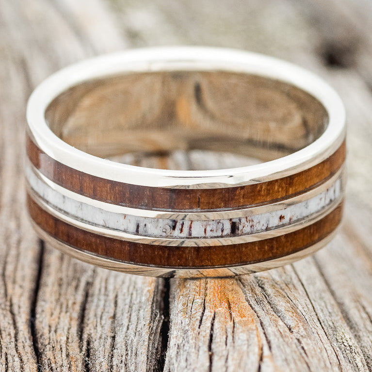 "AMBROSE" - KOA WOOD, ANTLER & GOLD NUGGETS WEDDING BAND-6