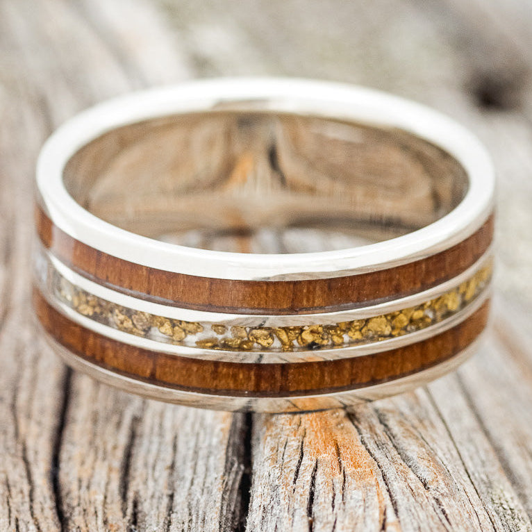 "AMBROSE" - KOA WOOD, ANTLER & GOLD NUGGETS WEDDING BAND-5