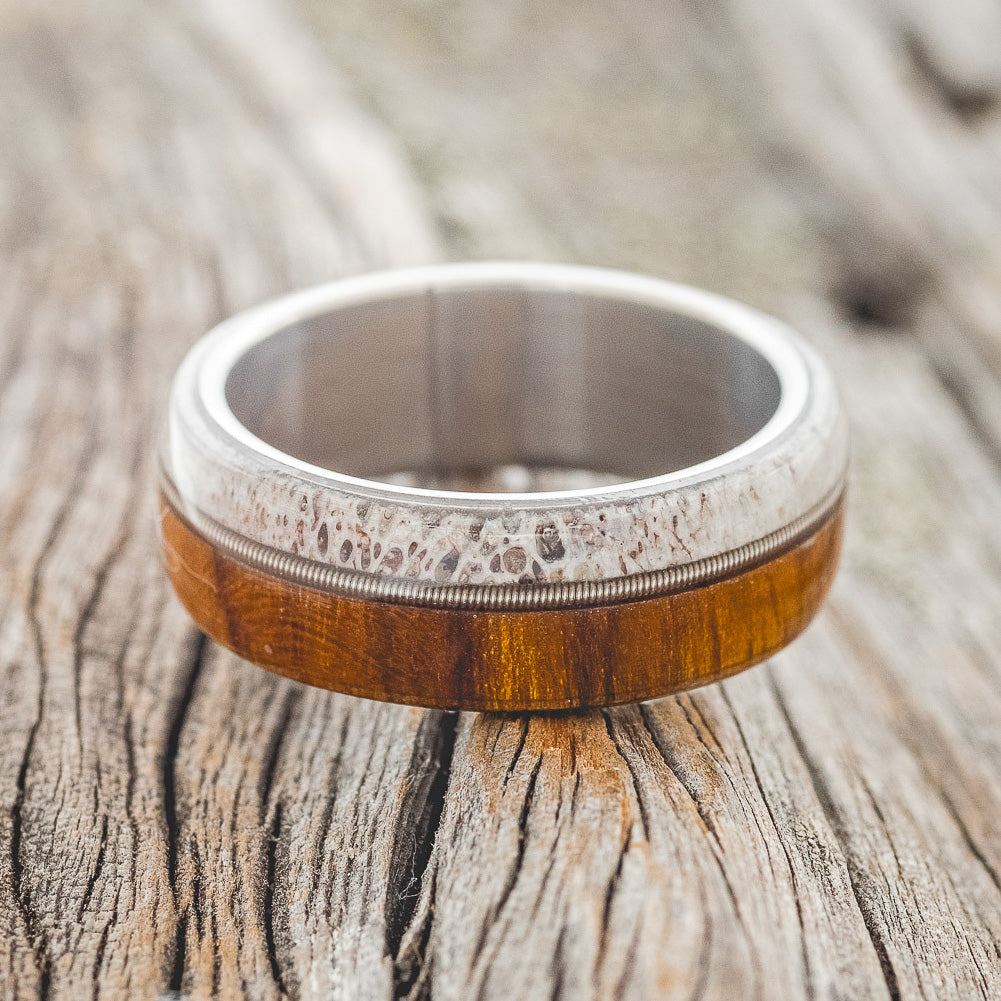 "ARGOS" - ANTLER, GUITAR STRING & IRONWOOD WEDDING BAND-3