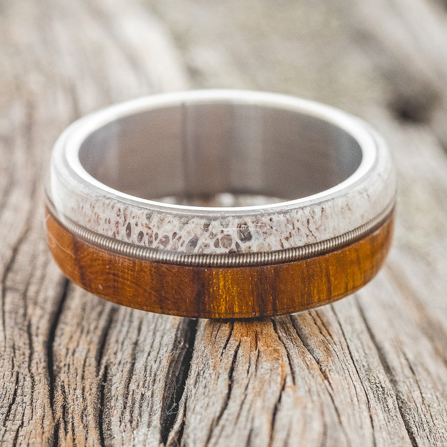 "ARGOS" - ANTLER, GUITAR STRING & IRONWOOD WEDDING BAND-3
