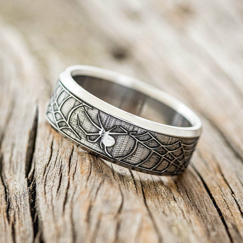 "LEGACY" - CHANNEL EMBOSSED SPIDER & WEB WEDDING BAND