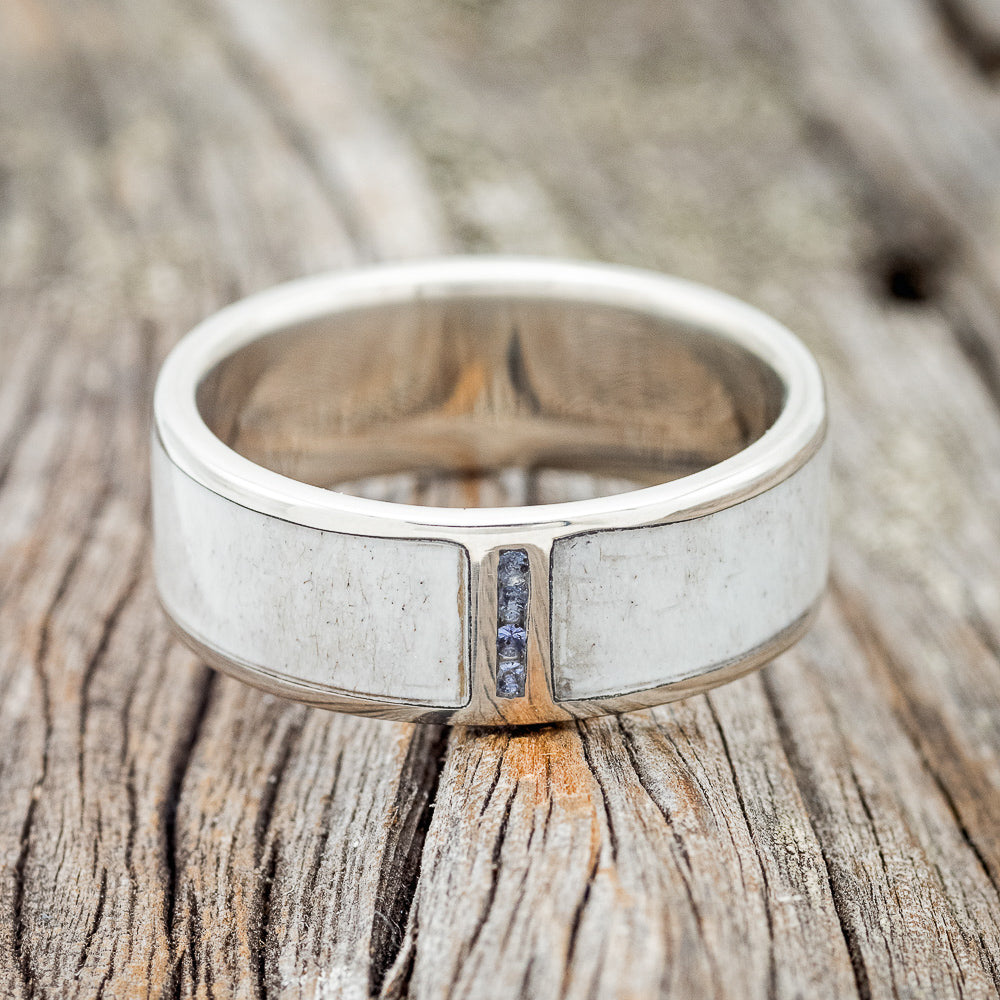 "CASPIAN" - ANTLER & AQUAMARINE WEDDING RING FEATURING A 14K GOLD BAND-3