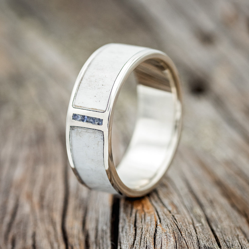 "CASPIAN" - MATCHING SET OF ANTLER & AQUAMARINE WEDDING BANDS-2