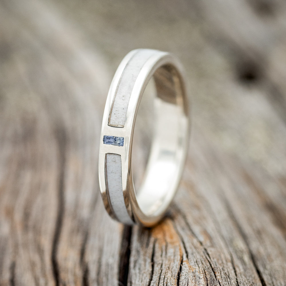 "CASPIAN" - MATCHING SET OF ANTLER & AQUAMARINE WEDDING BANDS-3