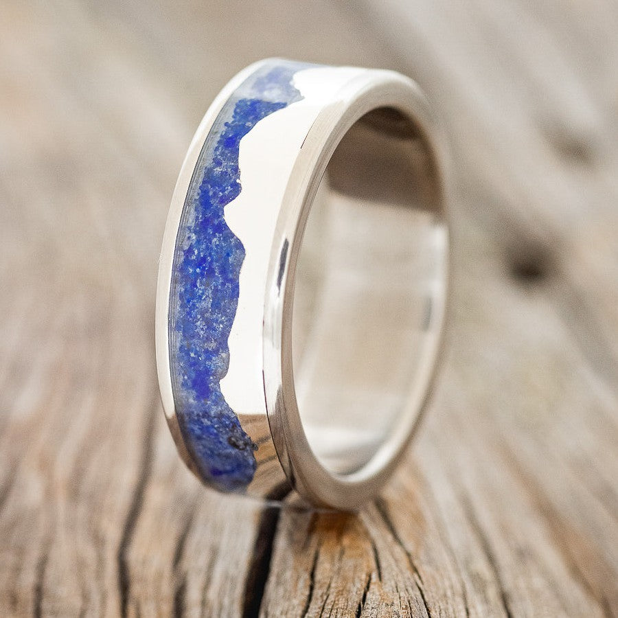 "HELIOS" - LAPIS LAZULI WITH SILVER MOUNTAIN RANGE WEDDING BAND-2