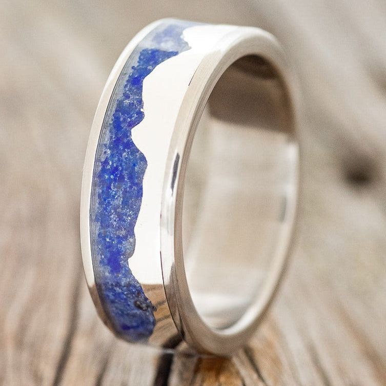 "HELIOS" - LAPIS LAZULI WITH SILVER MOUNTAIN RANGE WEDDING BAND-2