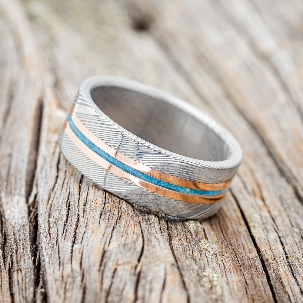 "ASHER" - TURQUOISE & 14K GOLD INLAYS WEDDING RING-2