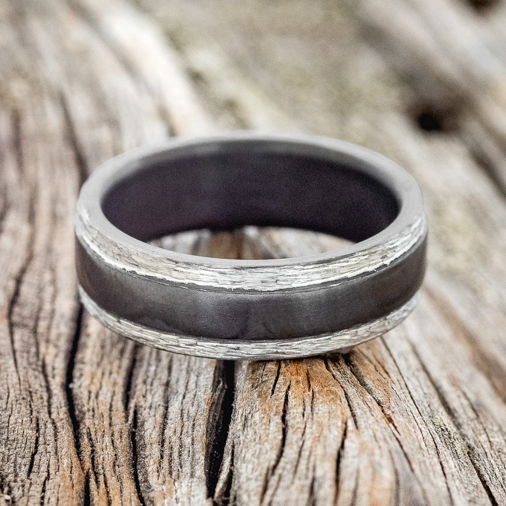 "SEDONA" - MATCHING SET OF BLACK ZIRCONIUM WEDDING RINGS WITH A HAMMERED FINISH-7