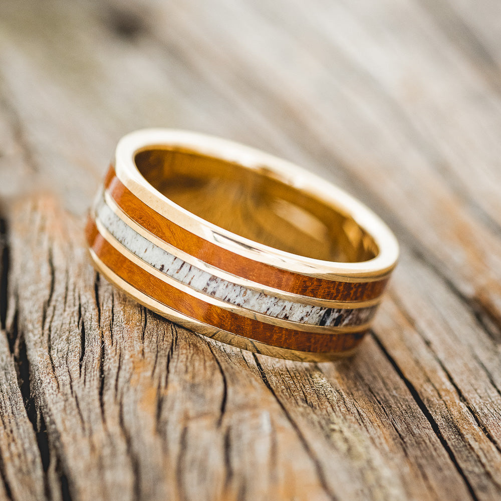 "RIO" - REDWOOD & ANTLER WEDDING RING FEATURING A 14K GOLD BAND-2