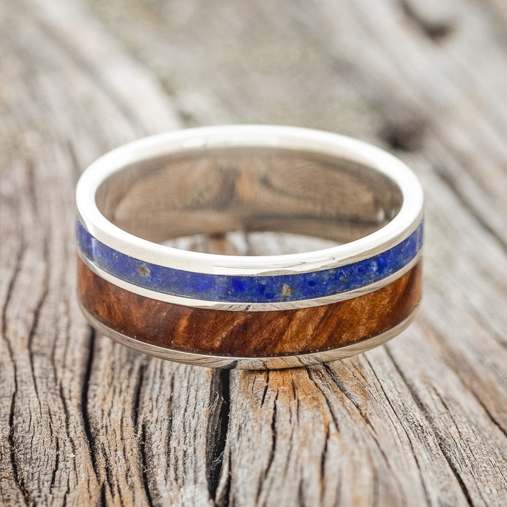 "RAPTOR" - LAPIS LAZULI & REDWOOD WEDDING RING FEATURING A 14K GOLD BAND-3