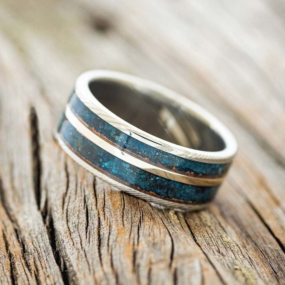 "RAPTOR" - PATINA COPPER & 14K GOLD INLAY WEDDING RING-2