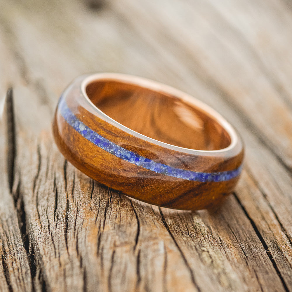 "REMMY" - REDWOOD & LAPIS LAZULI WEDDING RING FEATURING A 14K GOLD BAND-2