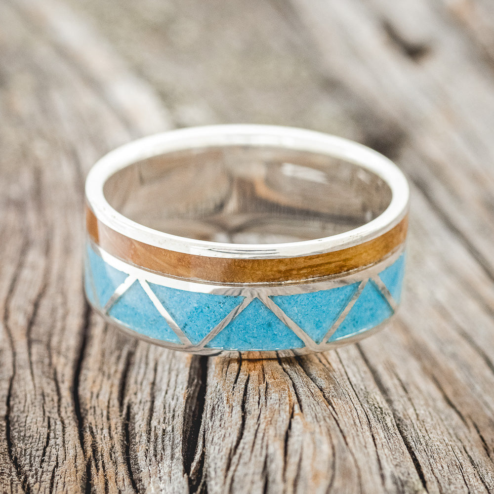 "CADENCE" - WHISKEY BARREL & TURQUOISE WEDDING BAND-3