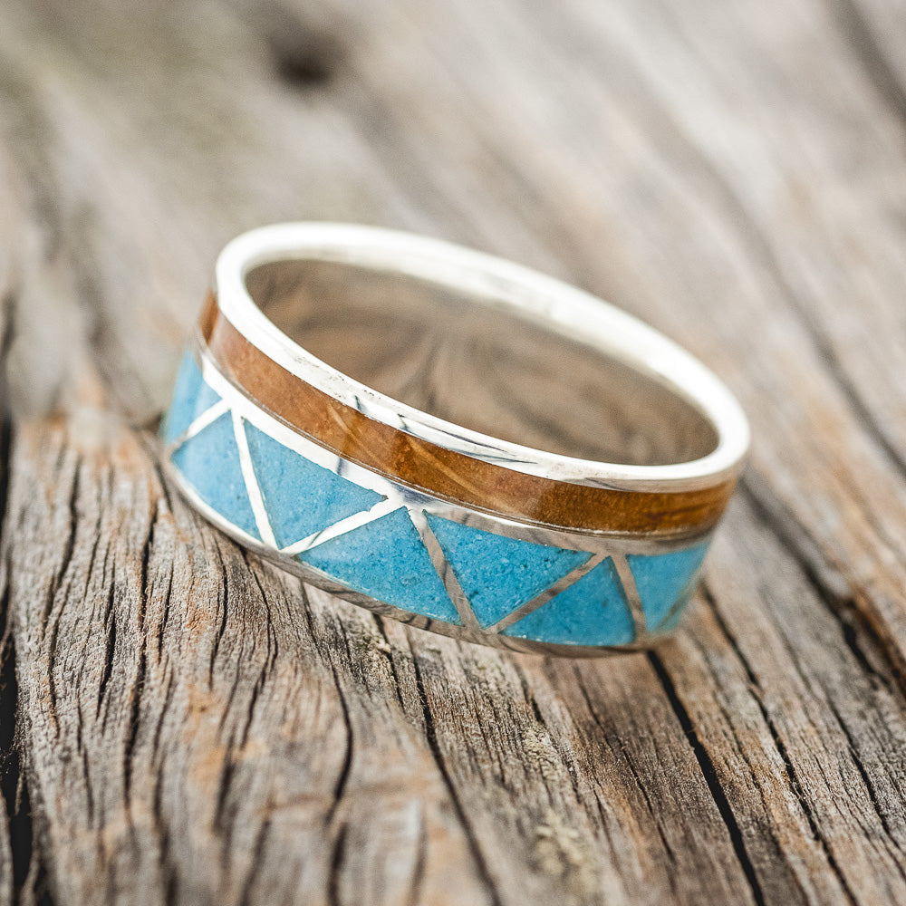 "CADENCE" - WHISKEY BARREL & TURQUOISE WEDDING BAND-2