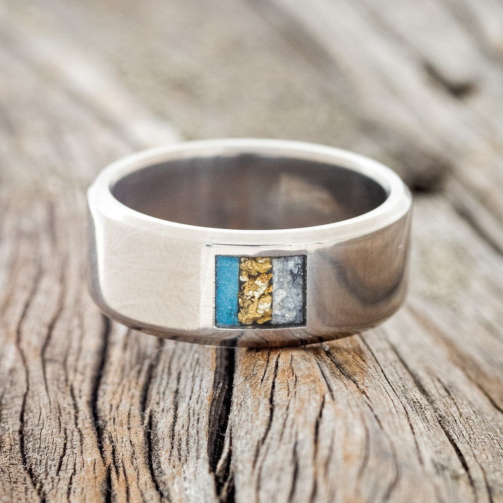 TURQUOISE, GOLD NUGGETS & DIAMOND DUST WEDDING BAND-3