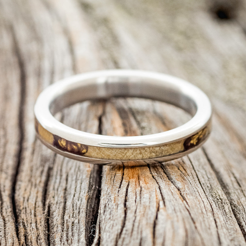 "GOLDEN" - MATCHING SET OF ALASKAN PANNED GOLD NUGGETS SET IN BUCKEYE BURL WOOD WEDDING BANDS-7