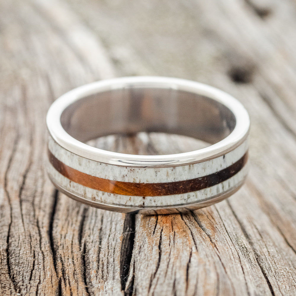 "RAINIER" - ANTLER & OFFSET IRONWOOD INLAY WEDDING BAND - READY TO SHIP-3