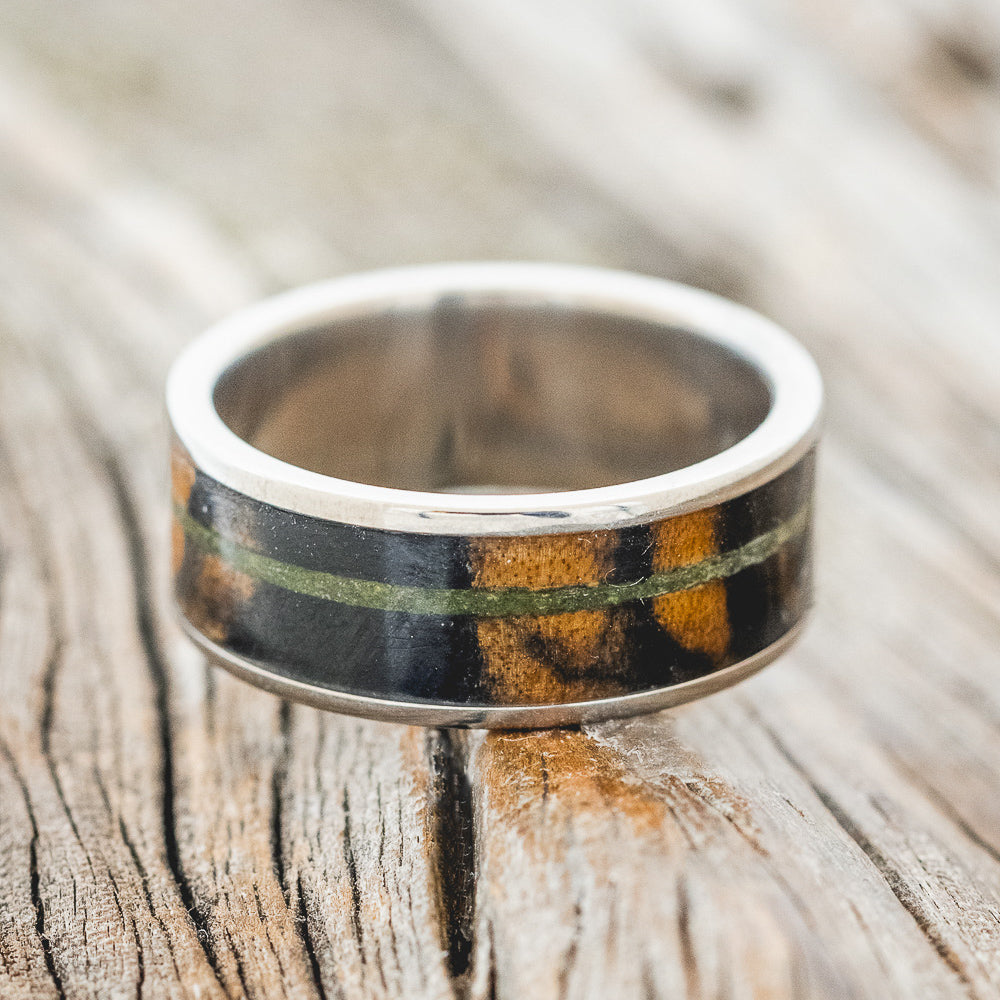 "RAINIER" - BLACK & WHITE EBONY WITH OFFSET MOSS WEDDING BAND-3