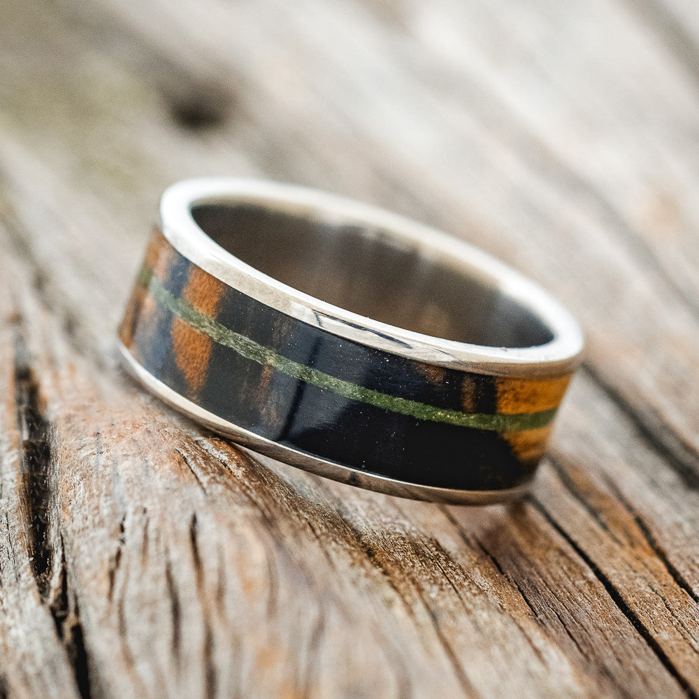 "RAINIER" - BLACK & WHITE EBONY WITH OFFSET MOSS WEDDING BAND-2