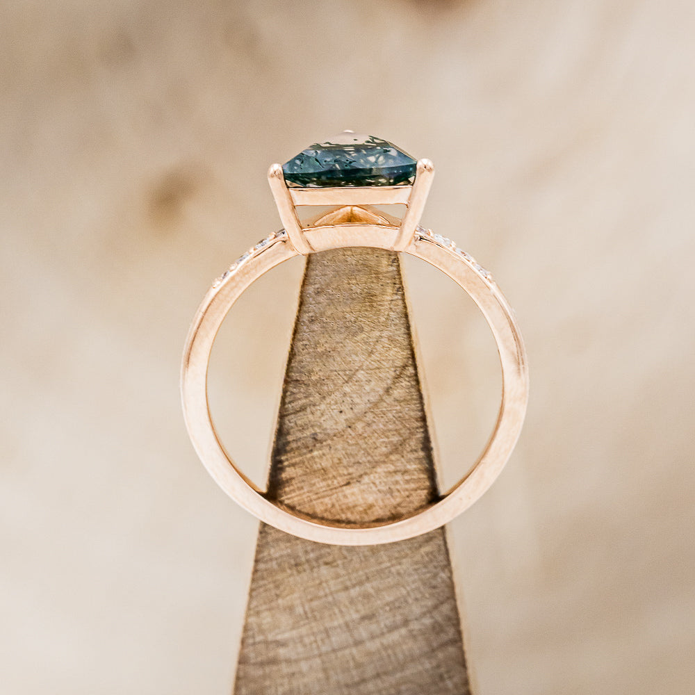 "PIPER" - TRILLION CUT MOSS AGATE ENGAGEMENT RING WITH DIAMOND ACCENTS-11