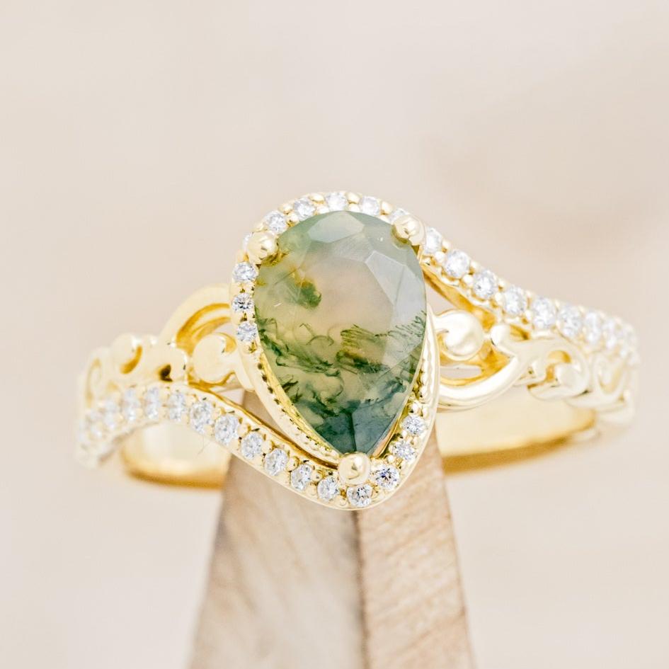 "SCARLET" - PEAR-SHAPED MOSS AGATE ENGAGEMENT RING WITH DIAMOND ACCENTS-7