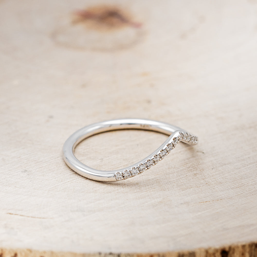 "ZIA" - BRIDAL SUITE - ELONGATED HEXAGON MOSS AGATE ENGAGEMENT RING WITH OREGON SUNSTONE ACCENTS & DIAMOND TRACERS-14