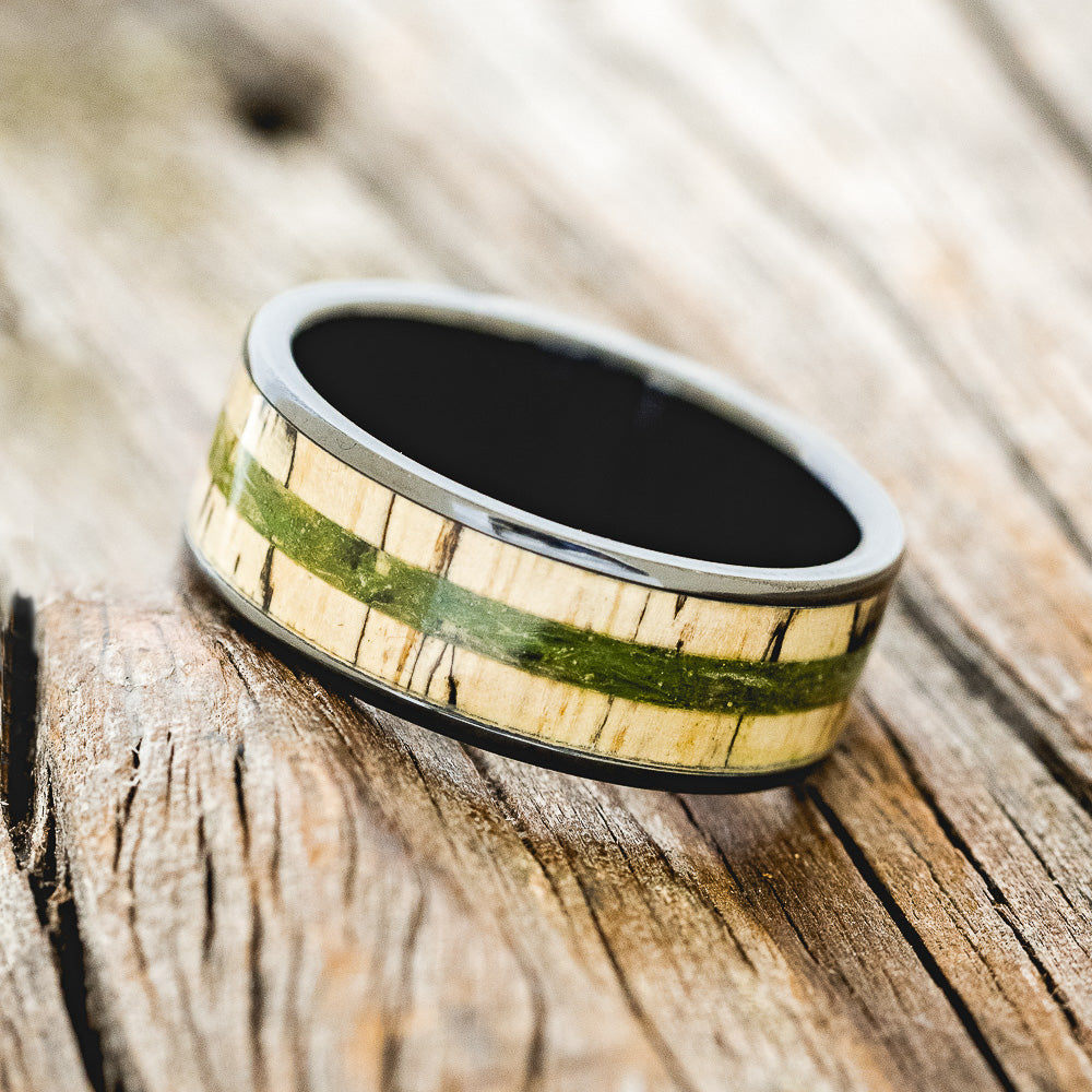 "RAINIER" - MOSS & SPALTED MAPLE WOOD WEDDING RING-2