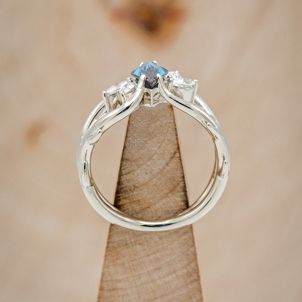 "ARTEMIS" - LOZENGE CUT LAB-GROWN ALEXANDRITE ENGAGEMENT RING WITH MARQUISE DIAMOND ACCENTS-5