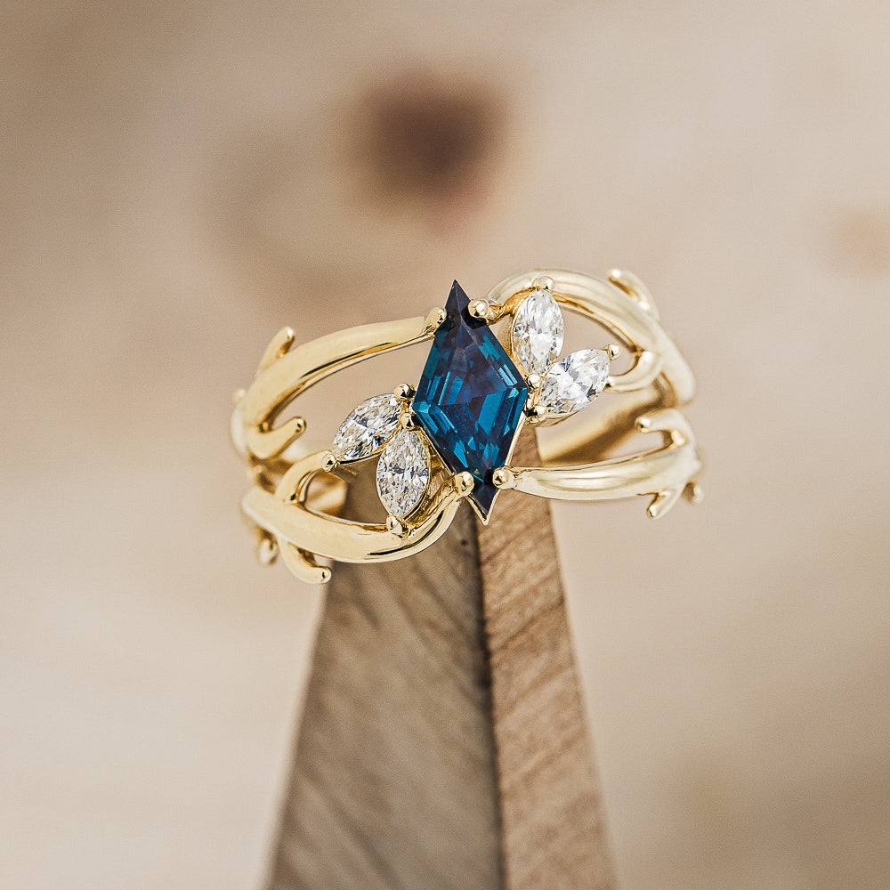 "ARTEMIS" - LOZENGE CUT LAB-GROWN ALEXANDRITE ENGAGEMENT RING WITH MARQUISE DIAMOND ACCENTS-13