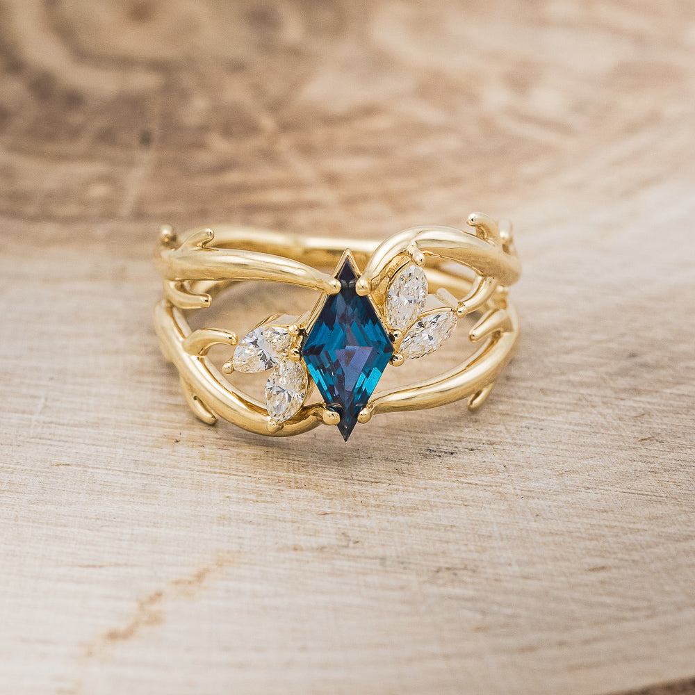 "ARTEMIS" - LOZENGE CUT LAB-GROWN ALEXANDRITE ENGAGEMENT RING WITH MARQUISE DIAMOND ACCENTS-16