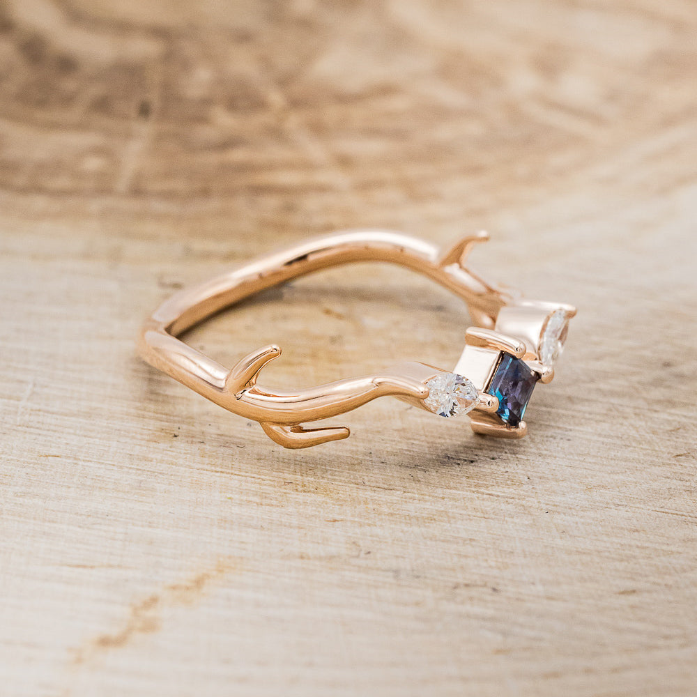 "ARTEMIS" - PRINCESS CUT LAB-GROWN ALEXANDRITE ENGAGEMENT RING WITH MARQUISE DIAMOND ACCENTS-2