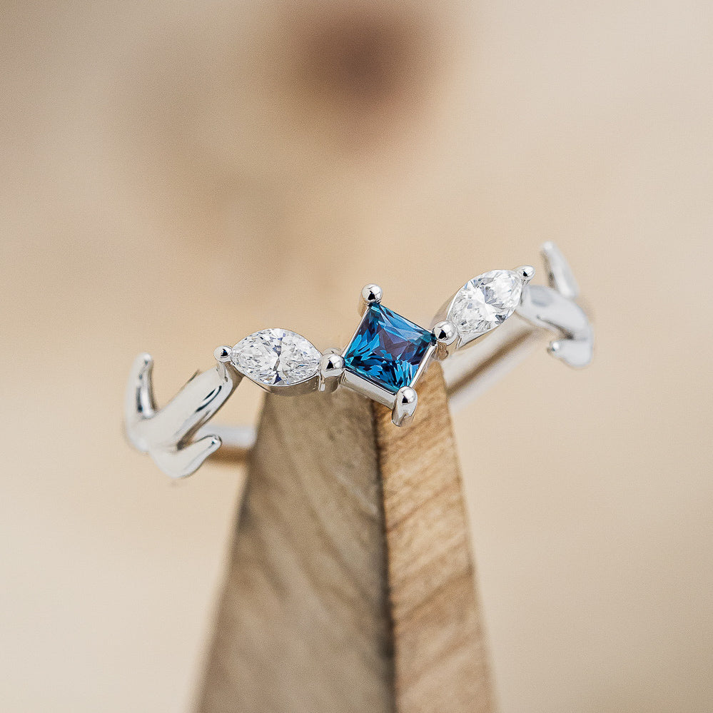 "ARTEMIS" - PRINCESS CUT LAB-GROWN ALEXANDRITE ENGAGEMENT RING WITH MARQUISE DIAMOND ACCENTS-7