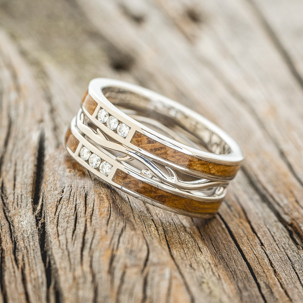 MEN'S "ARTEMIS" - WHISKEY BARREL OAK & DIAMOND WEDDING RING FEATURING A 14K GOLD BAND-2