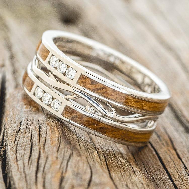MEN'S "ARTEMIS" - WHISKEY BARREL OAK & DIAMOND WEDDING RING FEATURING A 14K GOLD BAND-2