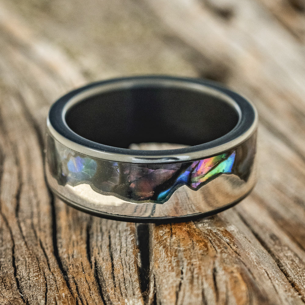 "HELIOS" - PAUA SHELL & SILVER MOUNTAIN RANGE WEDDING RING-3