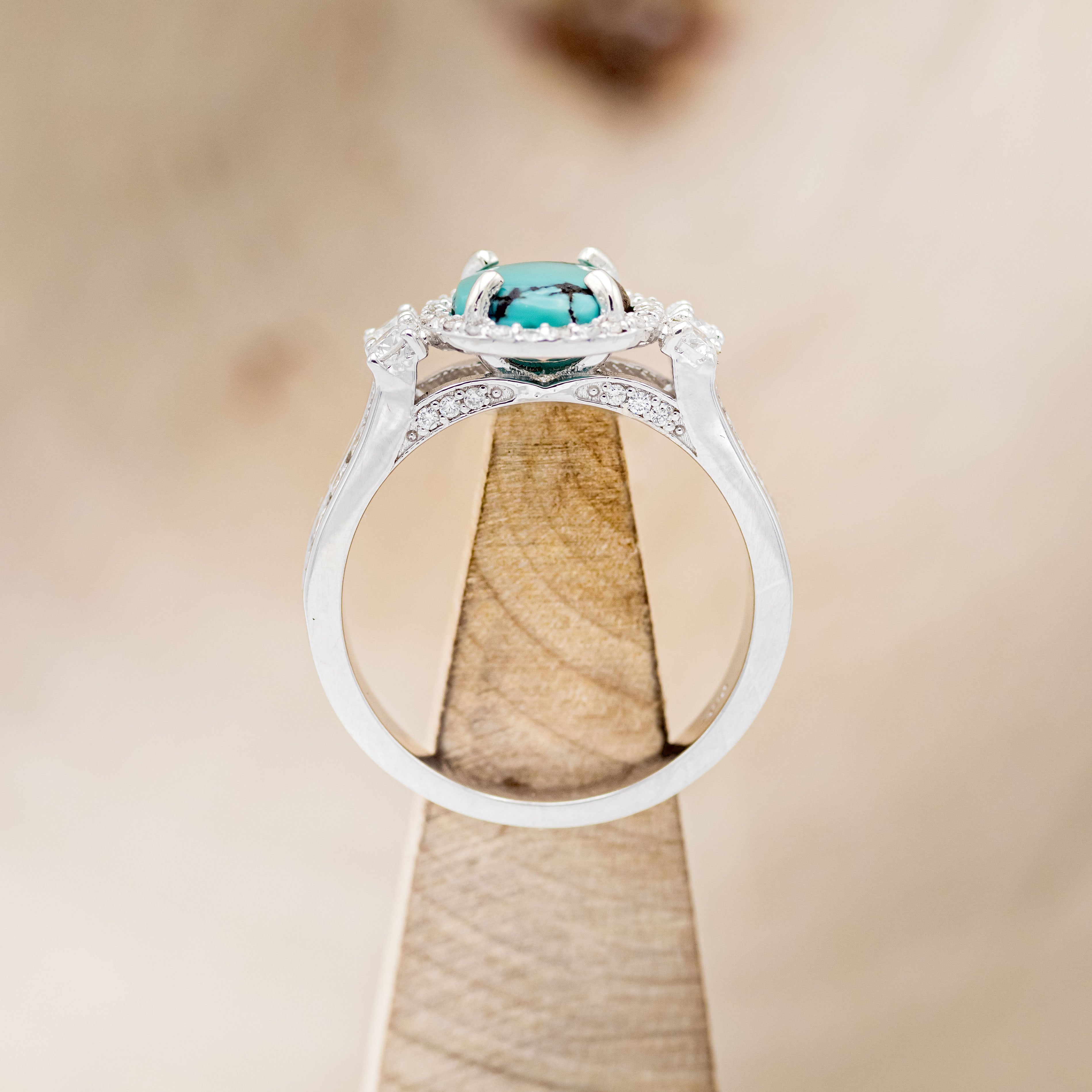 "FANCY" - OVAL TURQUOISE ENGAGEMENT RING WITH DIAMOND HALO & ACCENTS-12