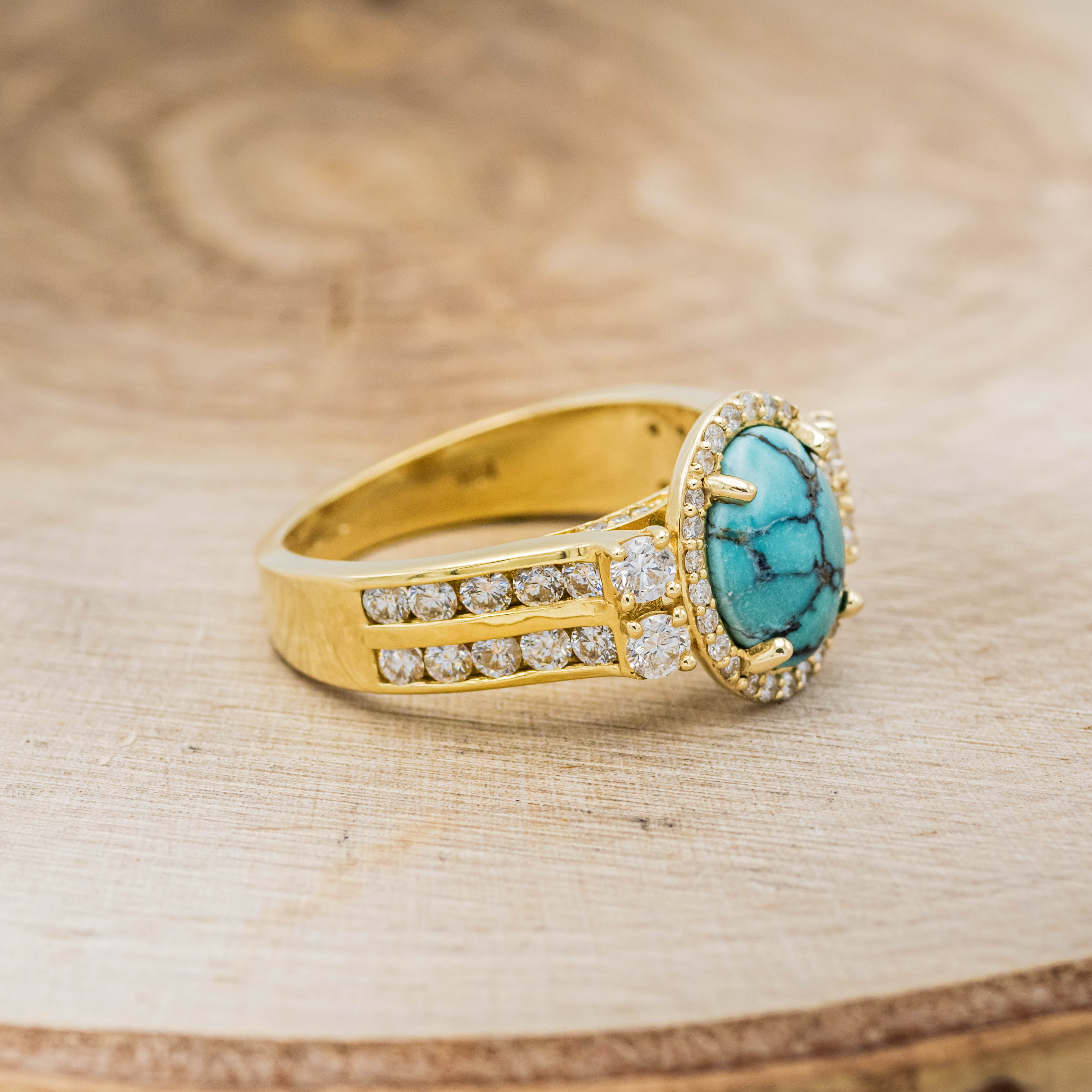 "FANCY" - OVAL TURQUOISE ENGAGEMENT RING WITH DIAMOND HALO & ACCENTS-2