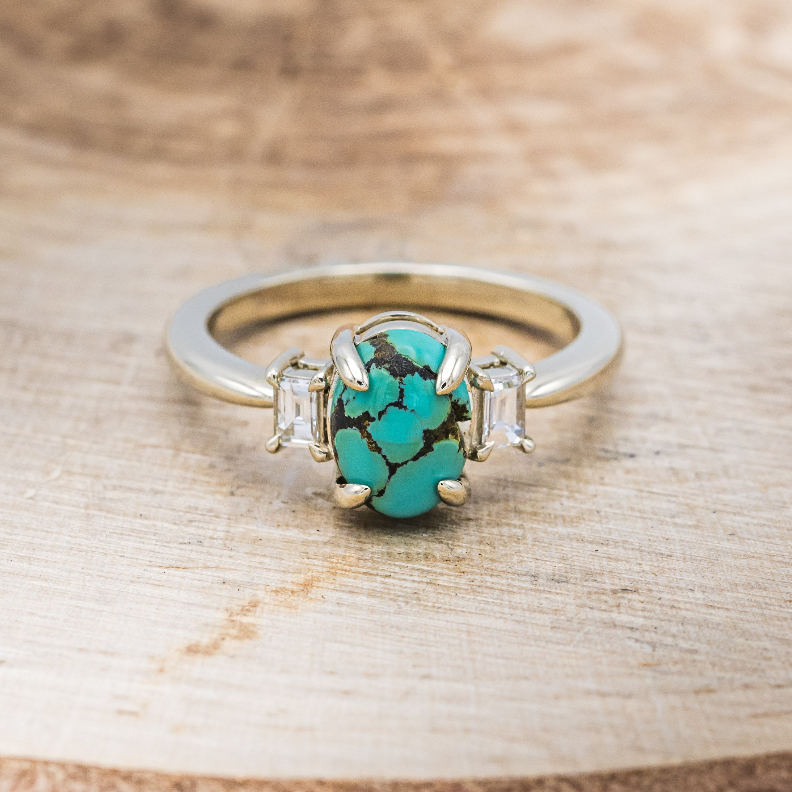 "PRESLEY" - OVAL TURQUOISE ENGAGEMENT RING WITH BAGUETTE DIAMOND ACCENTS-4