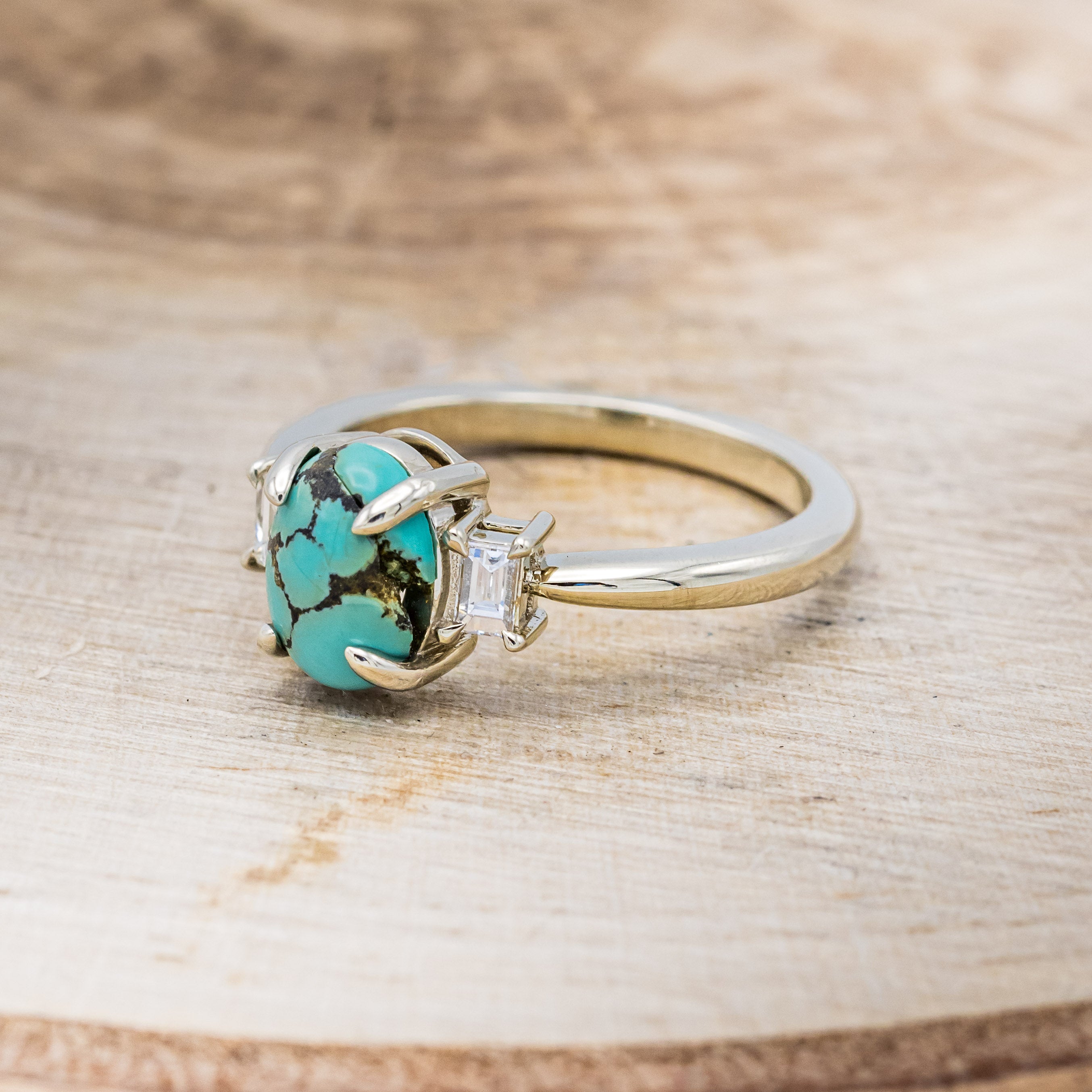 "PRESLEY" - OVAL TURQUOISE ENGAGEMENT RING WITH BAGUETTE DIAMOND ACCENTS-3