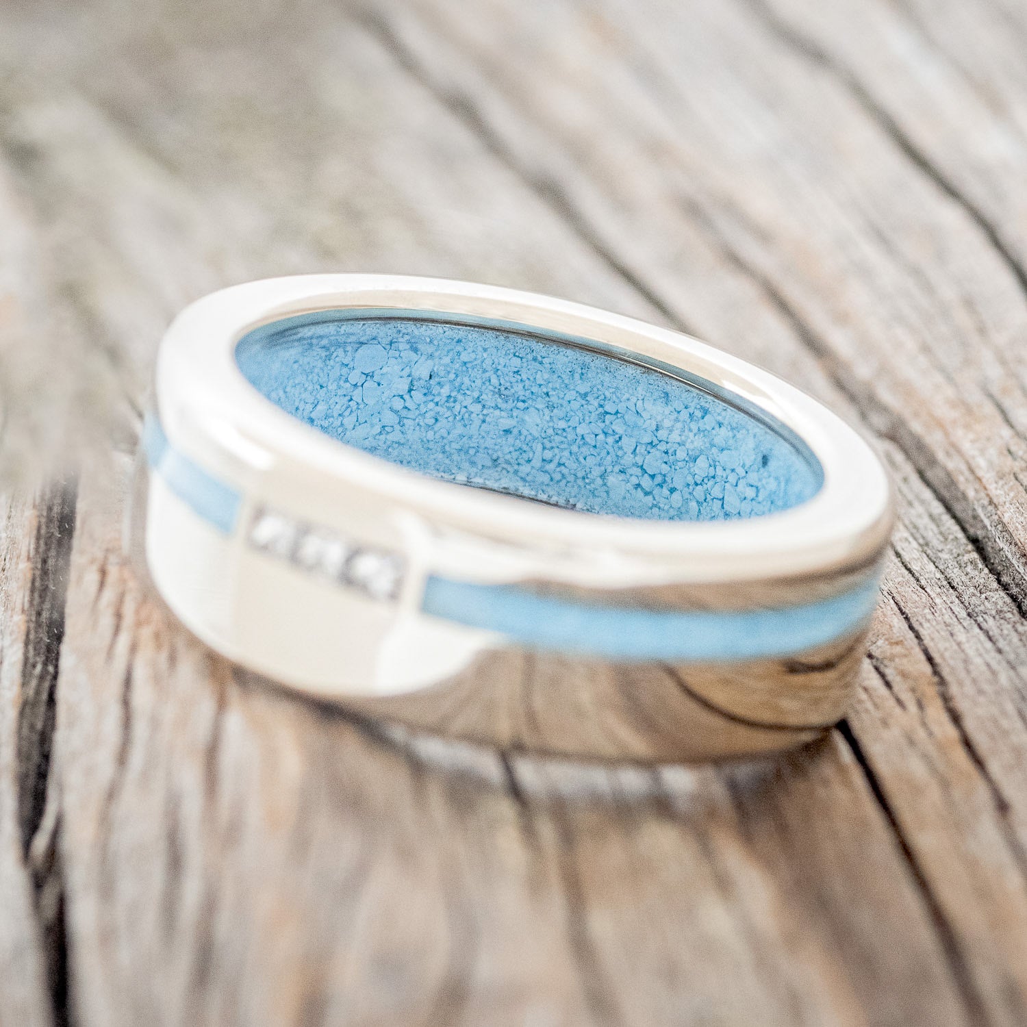 "JULIAN" - DIAMONDS WITH TURQUOISE INLAY & LINING WEDDING BAND-4