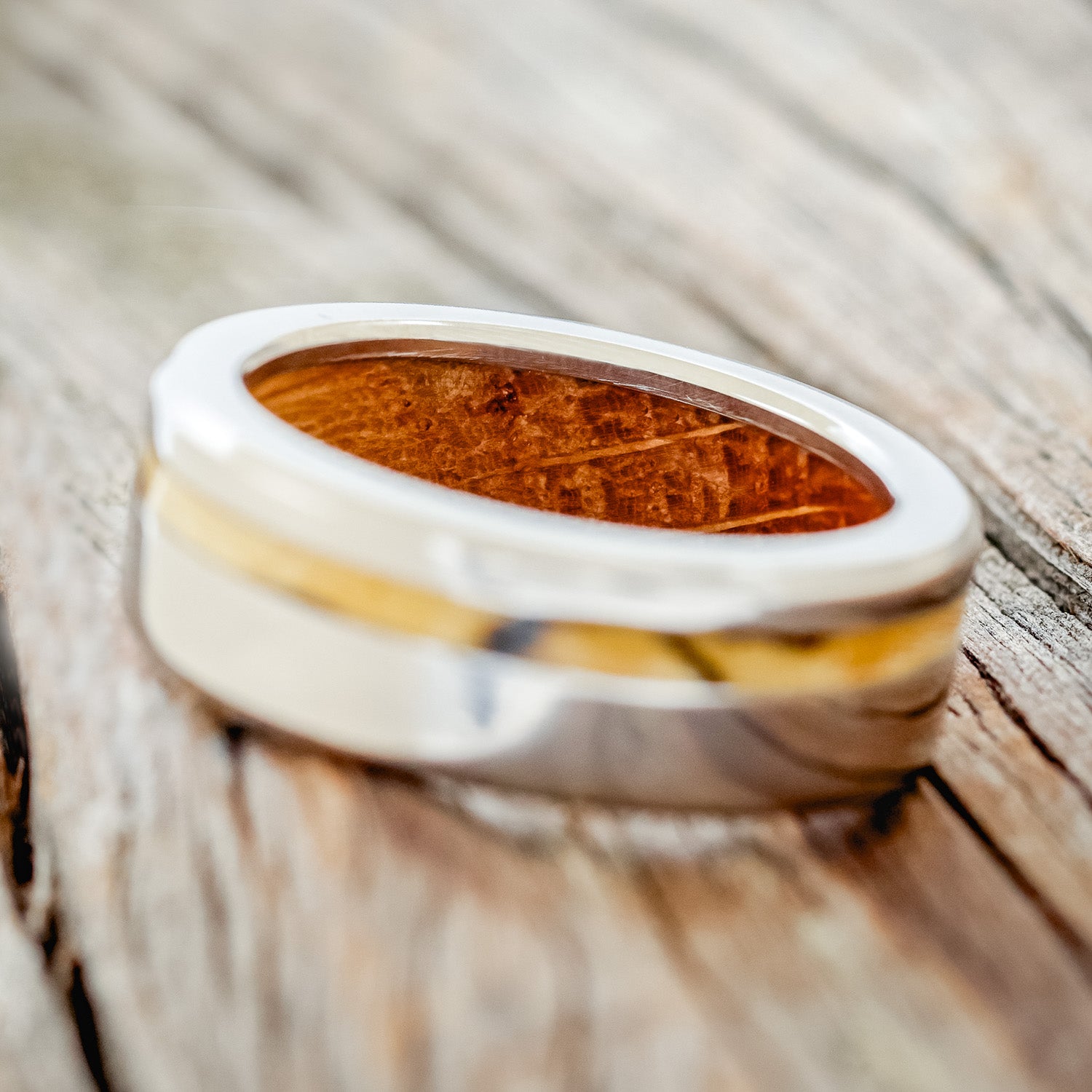 "VERTIGO" - SPALTED MAPLE WEDDING BAND WITH A WHISKEY BARREL LINING-4