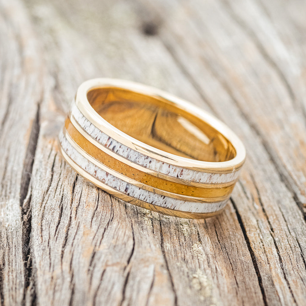 "RIO" - ANTLER & SPALTED MAPLE WEDDING RING FEATURING A 14K GOLD BAND-2