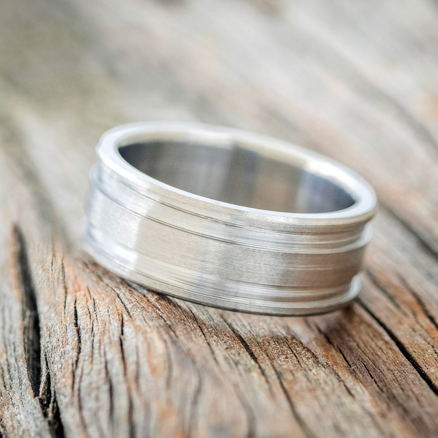 "RYDER" - SOLID METAL ETCHED WEDDING BAND WITH BRUSHED FINISH-2
